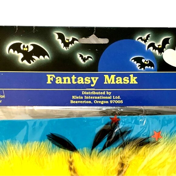 Fright Factory Feather Fantasy Mask Cosplay HalloweeRed Sequin Eyes Yellow Brown - Picture 5 of 7